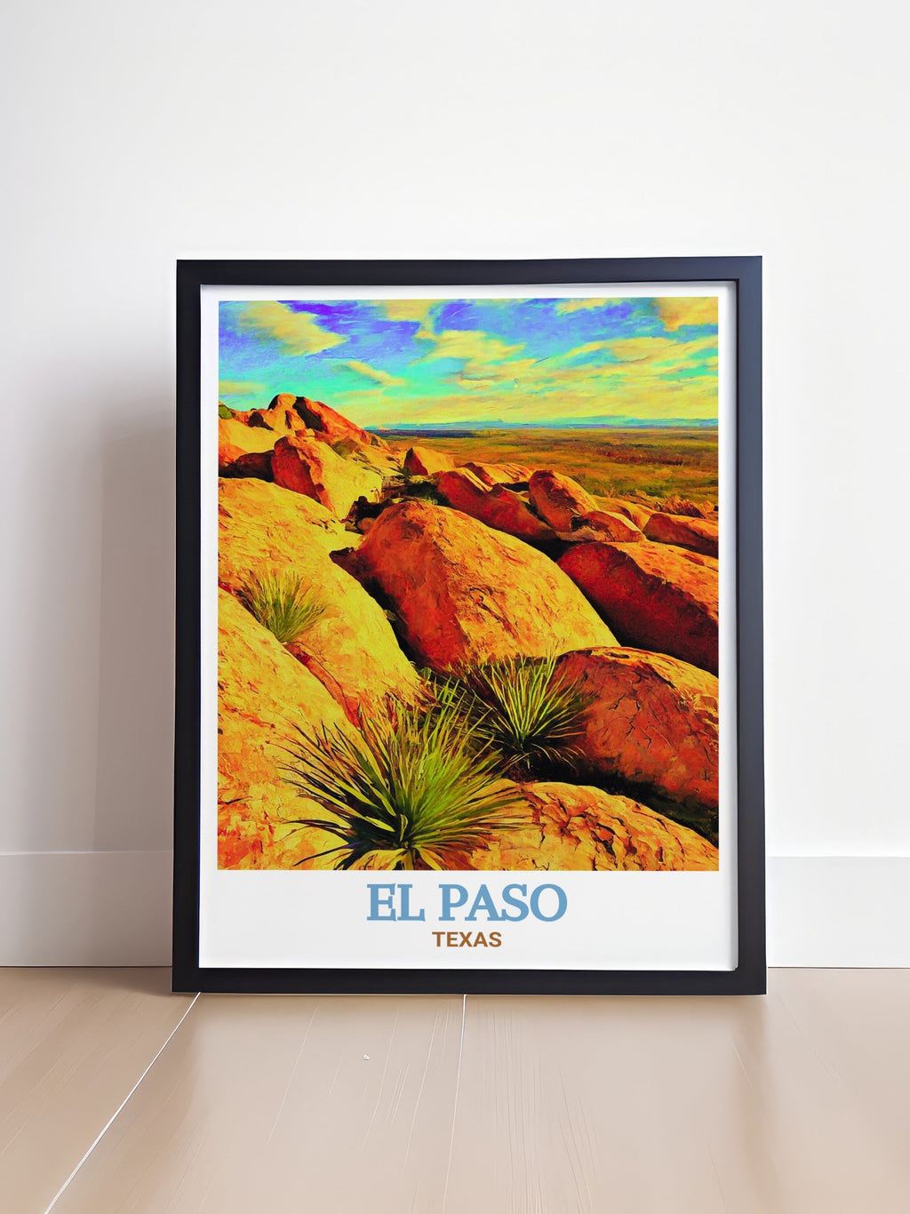 El Paso Print - Hueco Tanks Wall Art - Texas Framed Art - Texas Vintage Poster