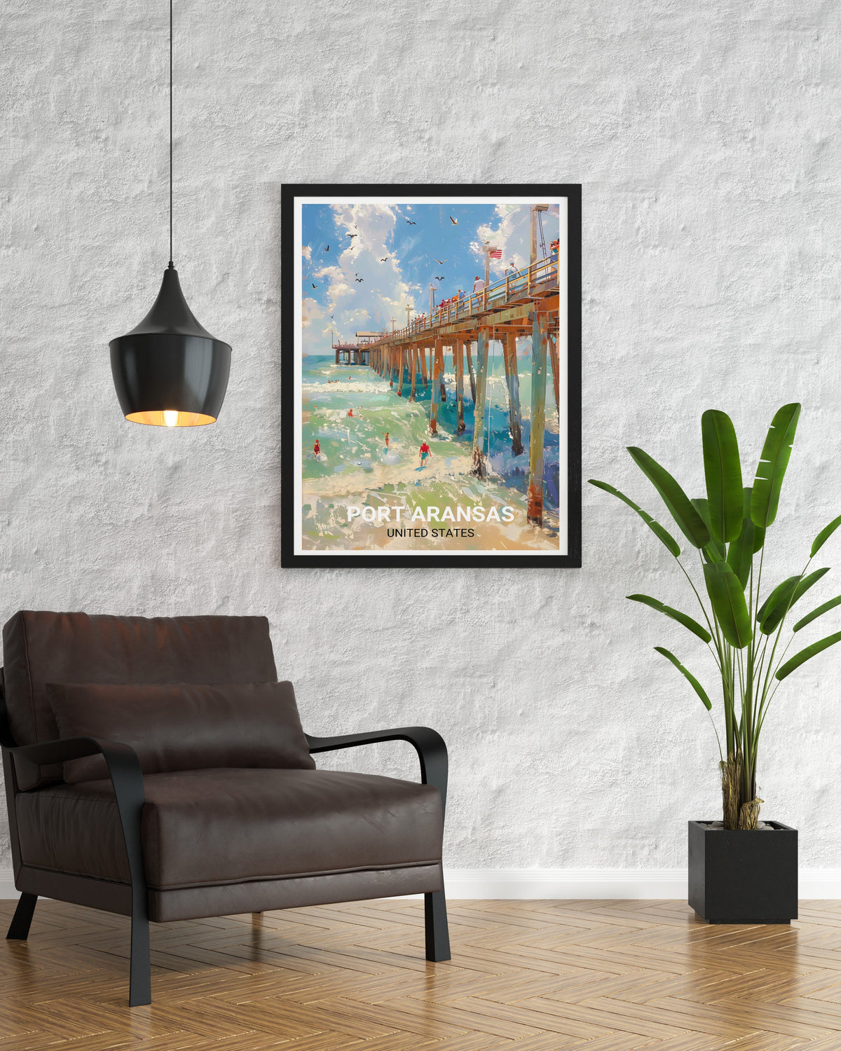 Port Aransas Poster - Horace Caldwell Pier Decor - Texas Wall Print - Texas Travel Poster