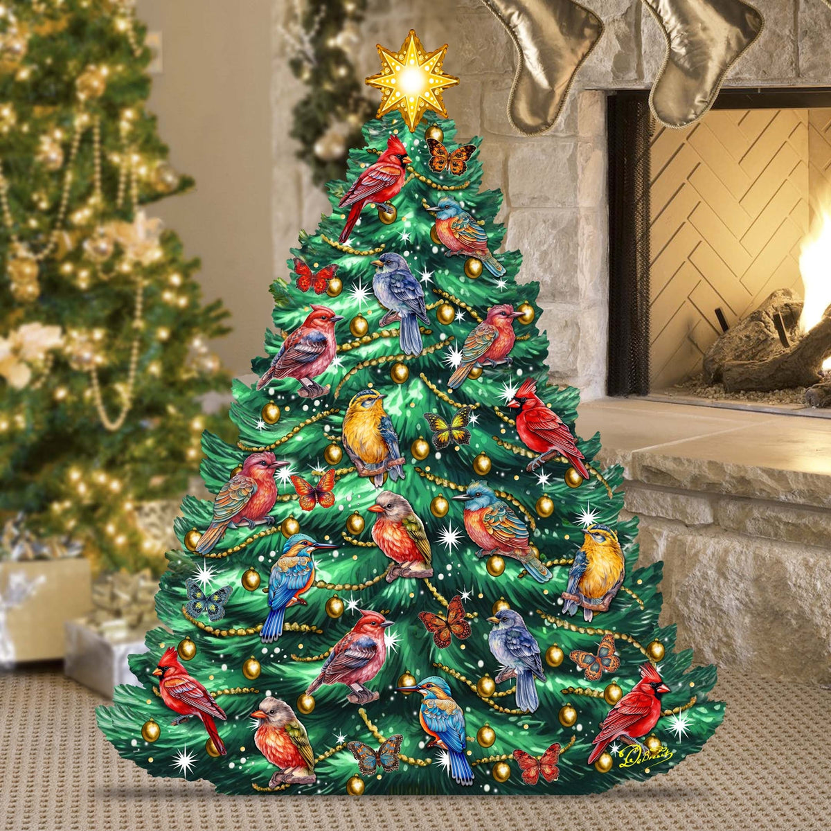 Christmas Birds-Themed Christmas Tree Outdoor Indoor Decor Wooden Christmas Decoration by G. Debrekht Christmas Decor - 8191511F