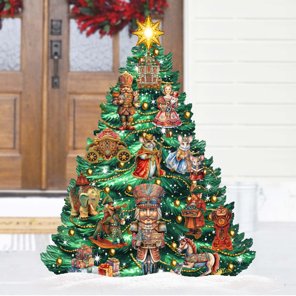 Nutcracker-Themed Christmas Tree Outdoor Indoor Decor Wooden Christmas Decoration by G. Debrekht Christmas Decor - 8191501F