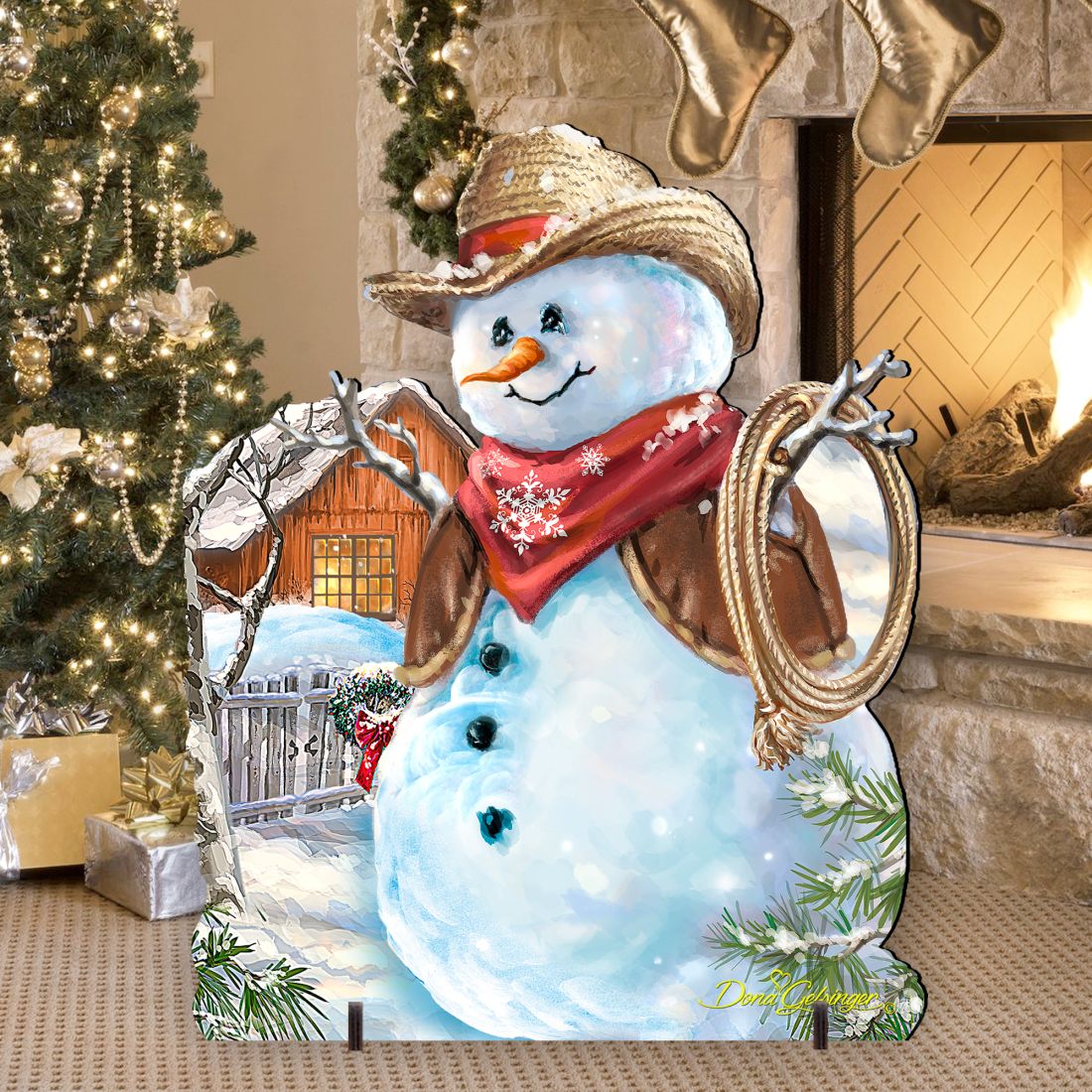 Cowboy Snowman Christmas Outdoor Yard Sign by D. Gelsinger - Christmas Santa Snowman Decor - 8121115F-1541