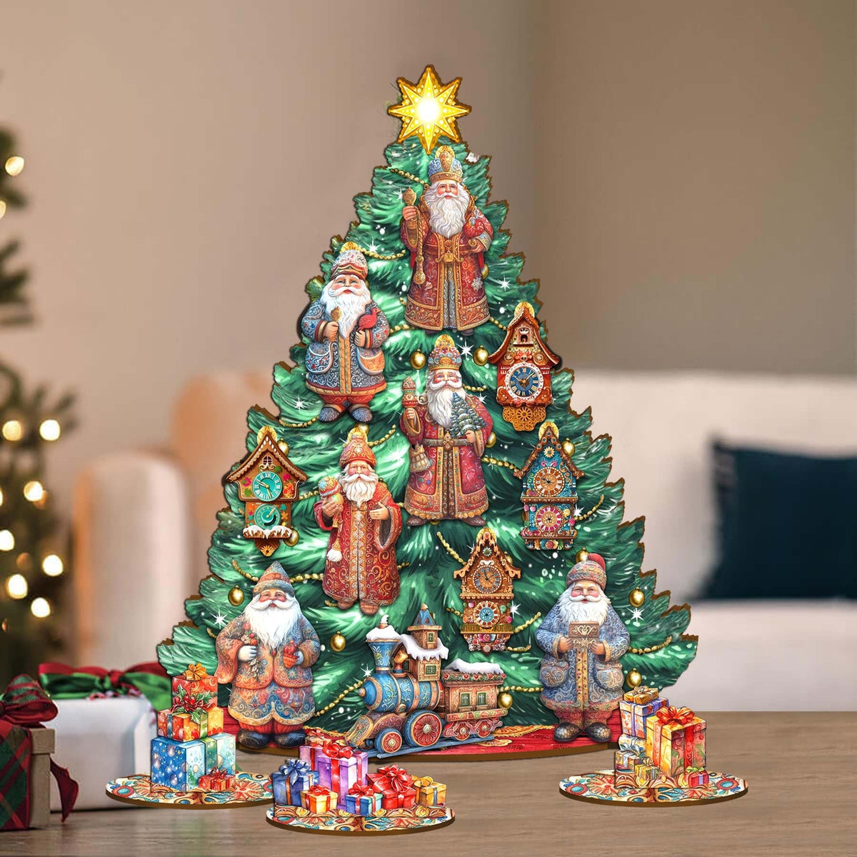 Santa Christmas Arrival Christmas Tree Eco Wood Set by G.DeBrekht Christmas Decor - 8091517