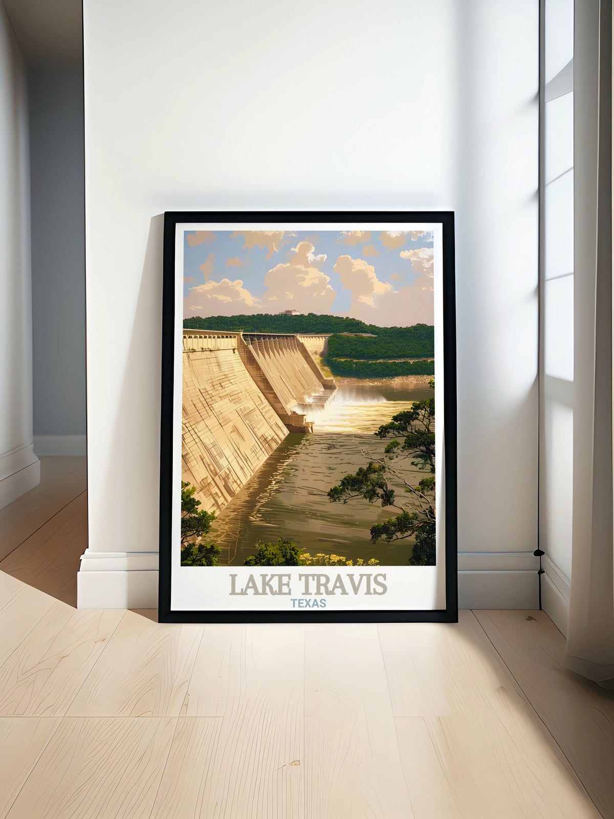 Lake Travis Art Print - Mansfield Dam Travel Print - Texas Canvas Art - Texas Travel Poster