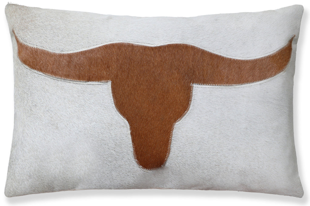 Luxury Longhorn Cowhide Leather Throw Pillow 16x24 | Handmade Western Designer Lumbar Cushion