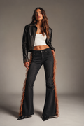 GJG Denim Texas Sun Bell Bottom Jeans with Brown Fringe