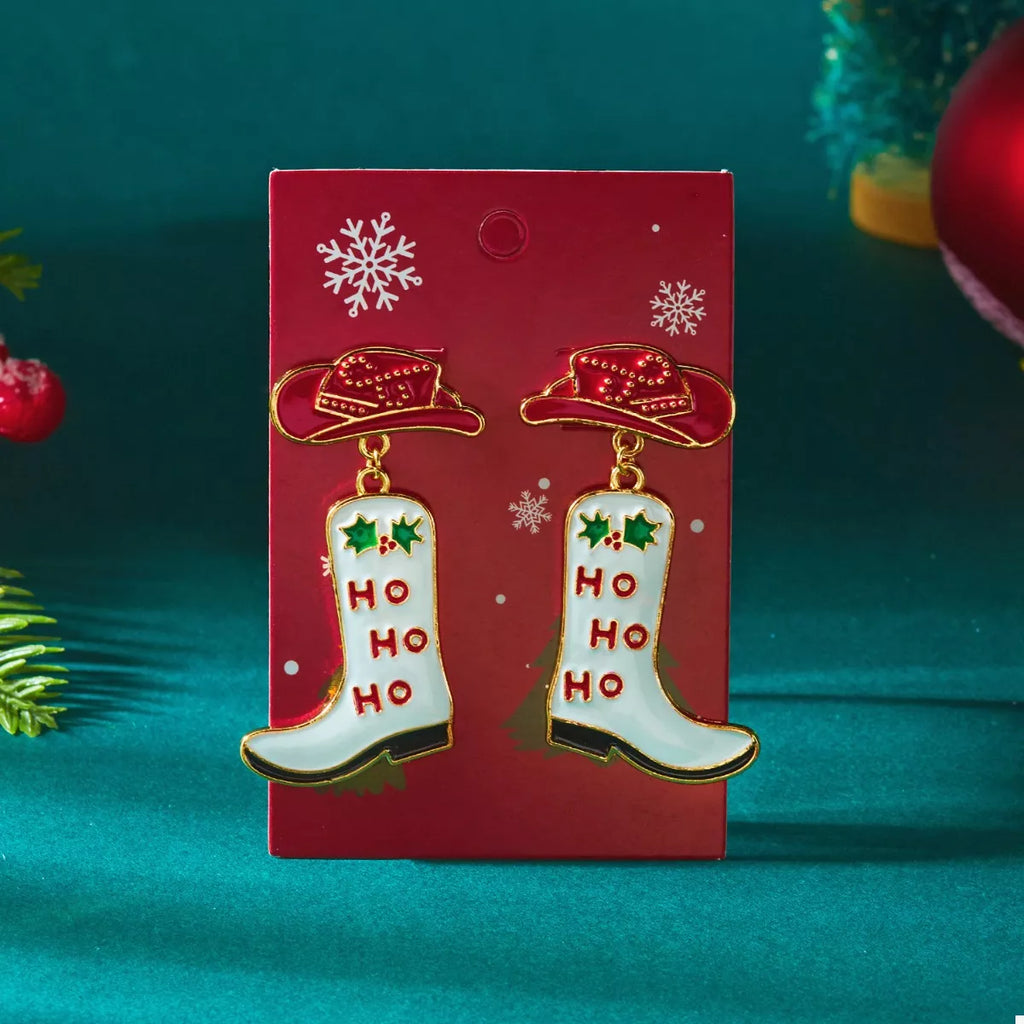 Christmas Cowboy Boots Earrings