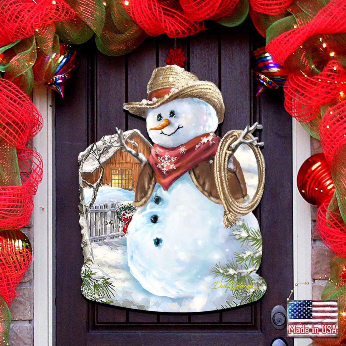 Cowboy Snowman Christmas Door Decor by D. Gelsinger - Christmas Santa Snowman Decor - 8121115H-1541