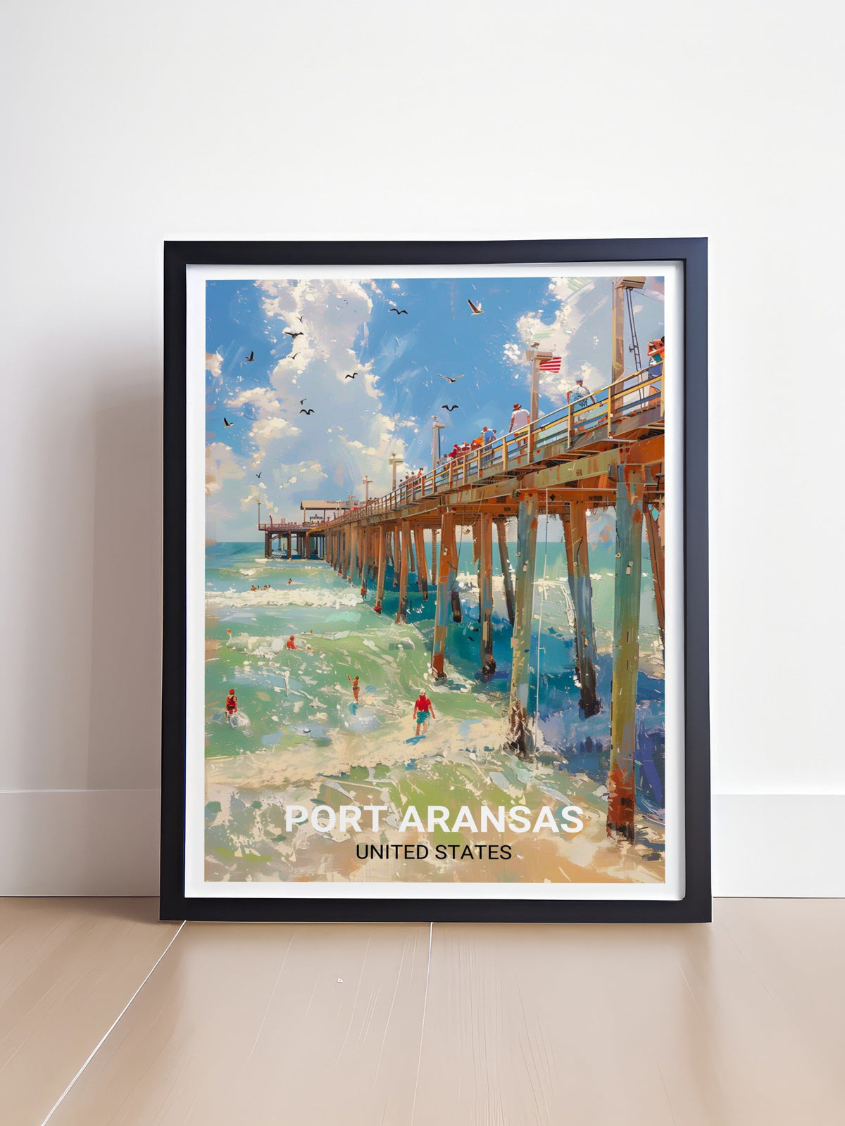 Port Aransas Poster - Horace Caldwell Pier Decor - Texas Wall Print - Texas Travel Poster