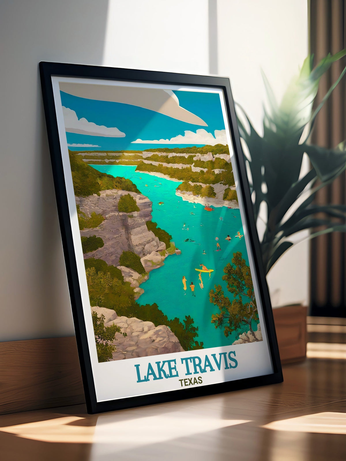 Lake Travis Print - Pace Bend Park Wall Art - Texas Framed Art - Texas Vintage Poster