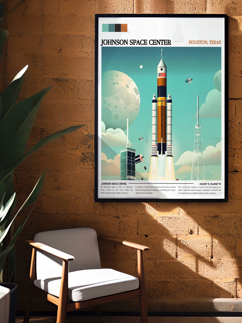 Johnson Space Center  Travel Posters - Houston Artwork - Texas  Living Room Decor