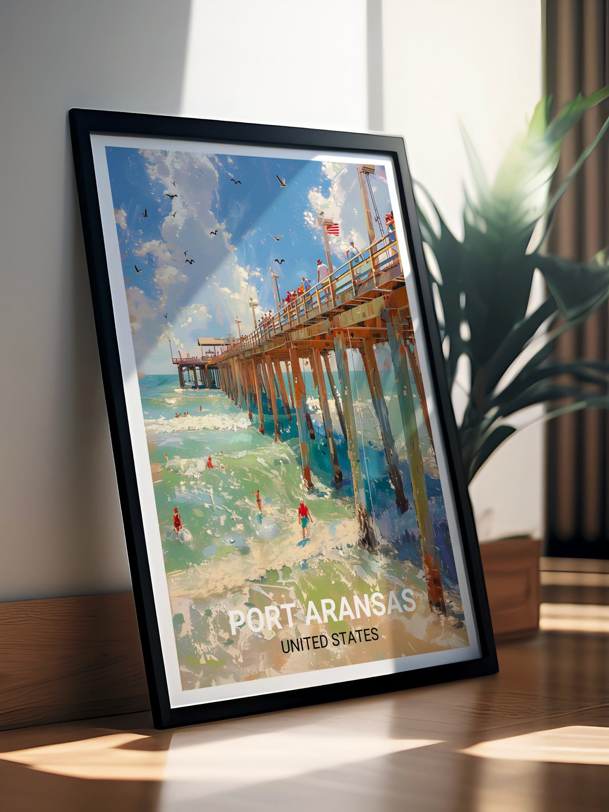 Port Aransas Poster - Horace Caldwell Pier Decor - Texas Wall Print - Texas Travel Poster