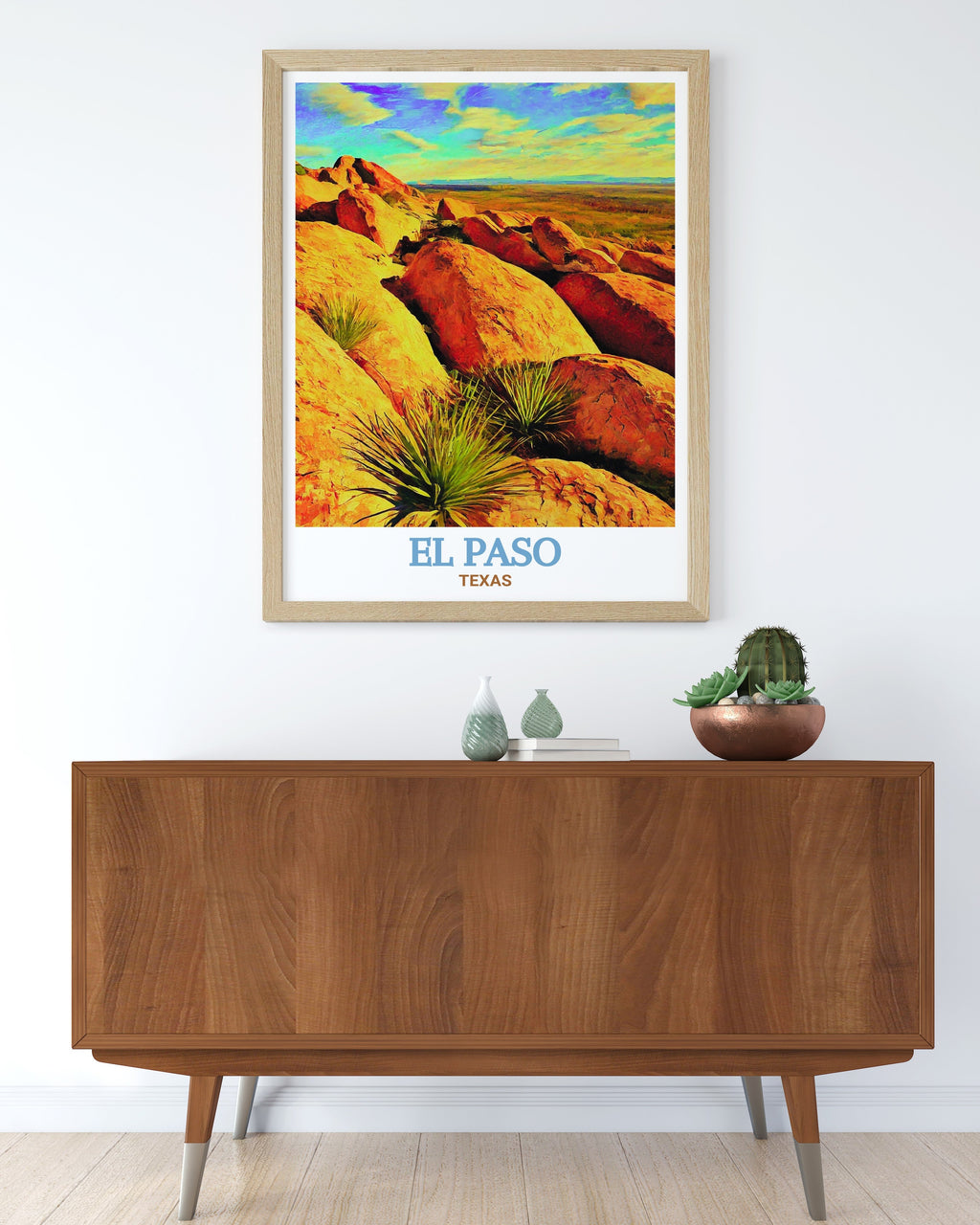 El Paso Print - Hueco Tanks Wall Art - Texas Framed Art - Texas Vintage Poster