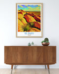 El Paso Print - Hueco Tanks Wall Art - Texas Framed Art - Texas Vintage Poster