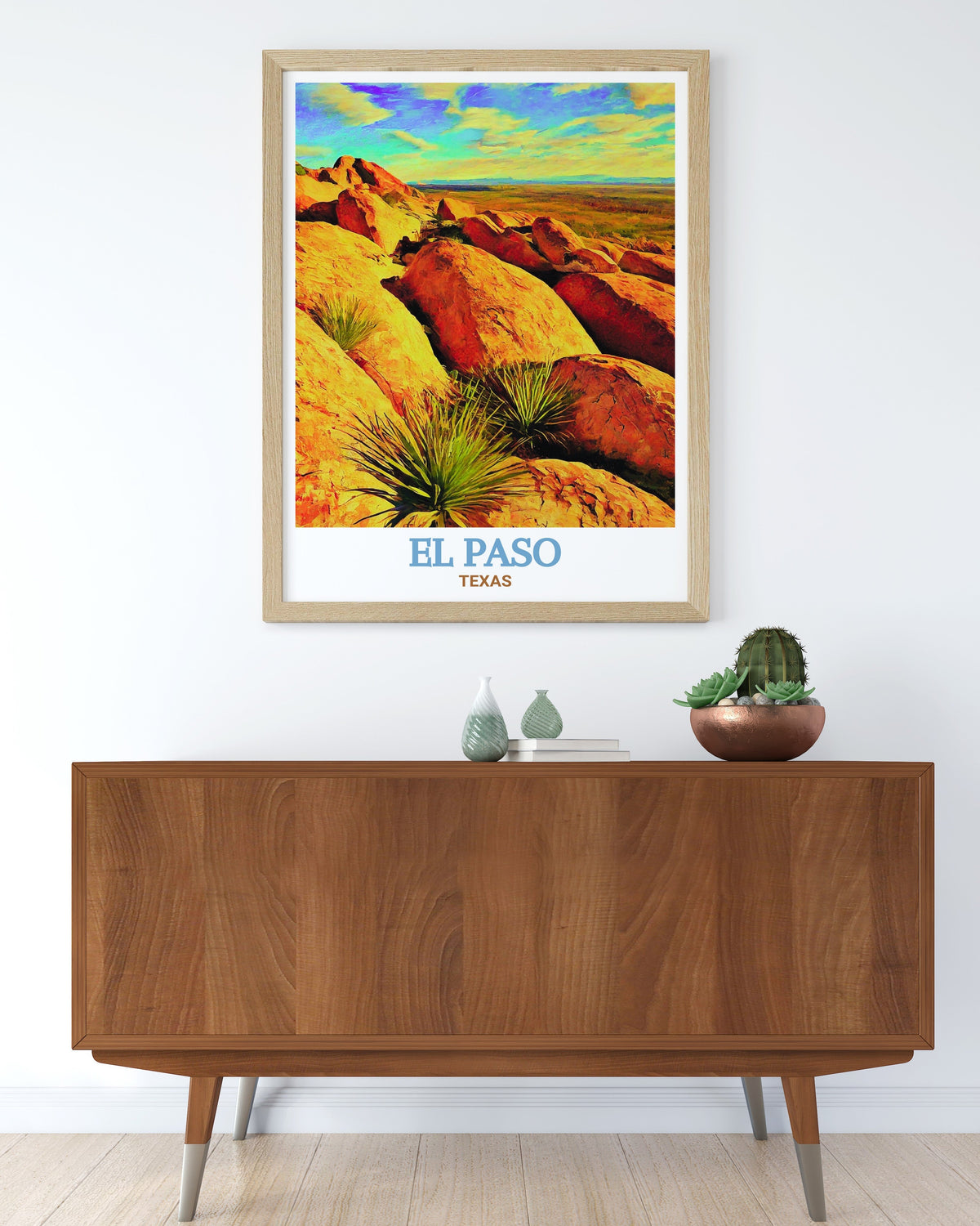 El Paso Print - Hueco Tanks Wall Art - Texas Framed Art - Texas Vintage Poster