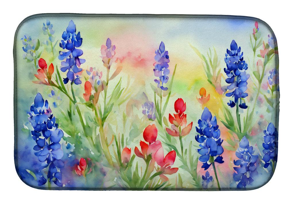 Texas Bluebonnets in Watercolor Dish Drying Mat