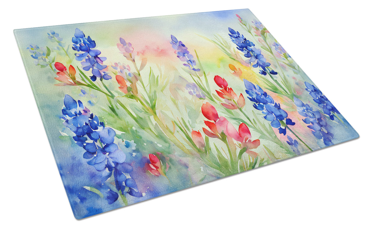 Texas Bluebonnets in Watercolor Glass Cutting Board