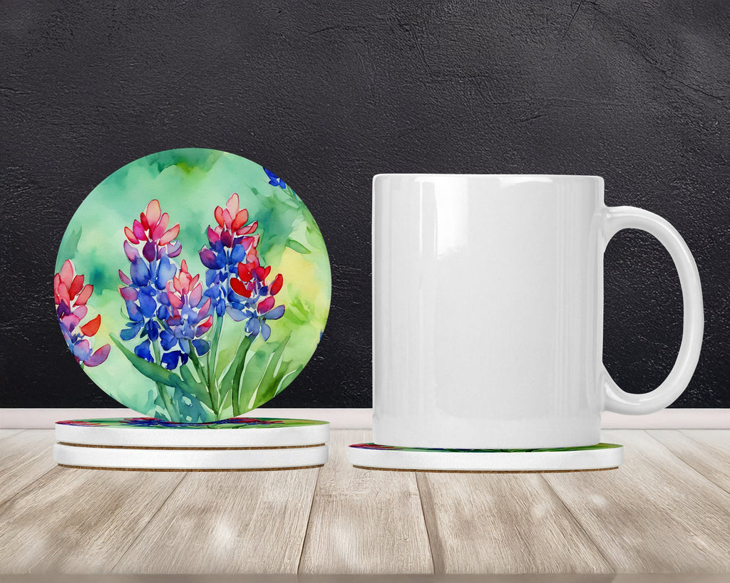 Texas Bluebonnets in Watercolor Large Sandstone Coasters Pack of 4