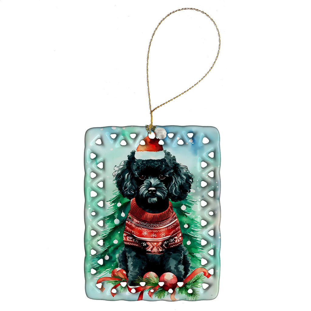 Poodle Christmas Porcelain Ornament