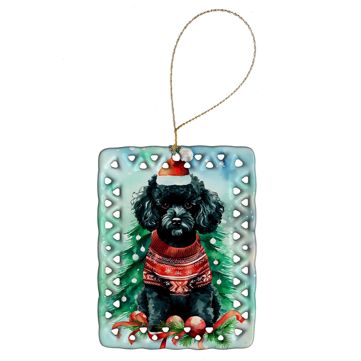Poodle Christmas Porcelain Ornament
