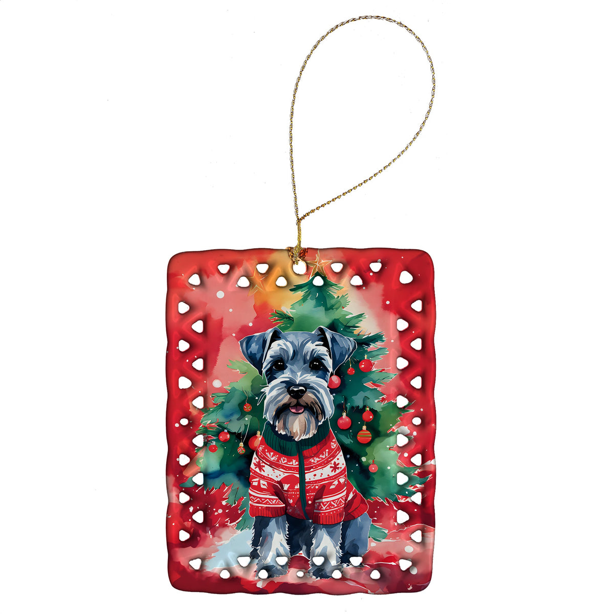 Schnauzer Christmas Porcelain Ornament