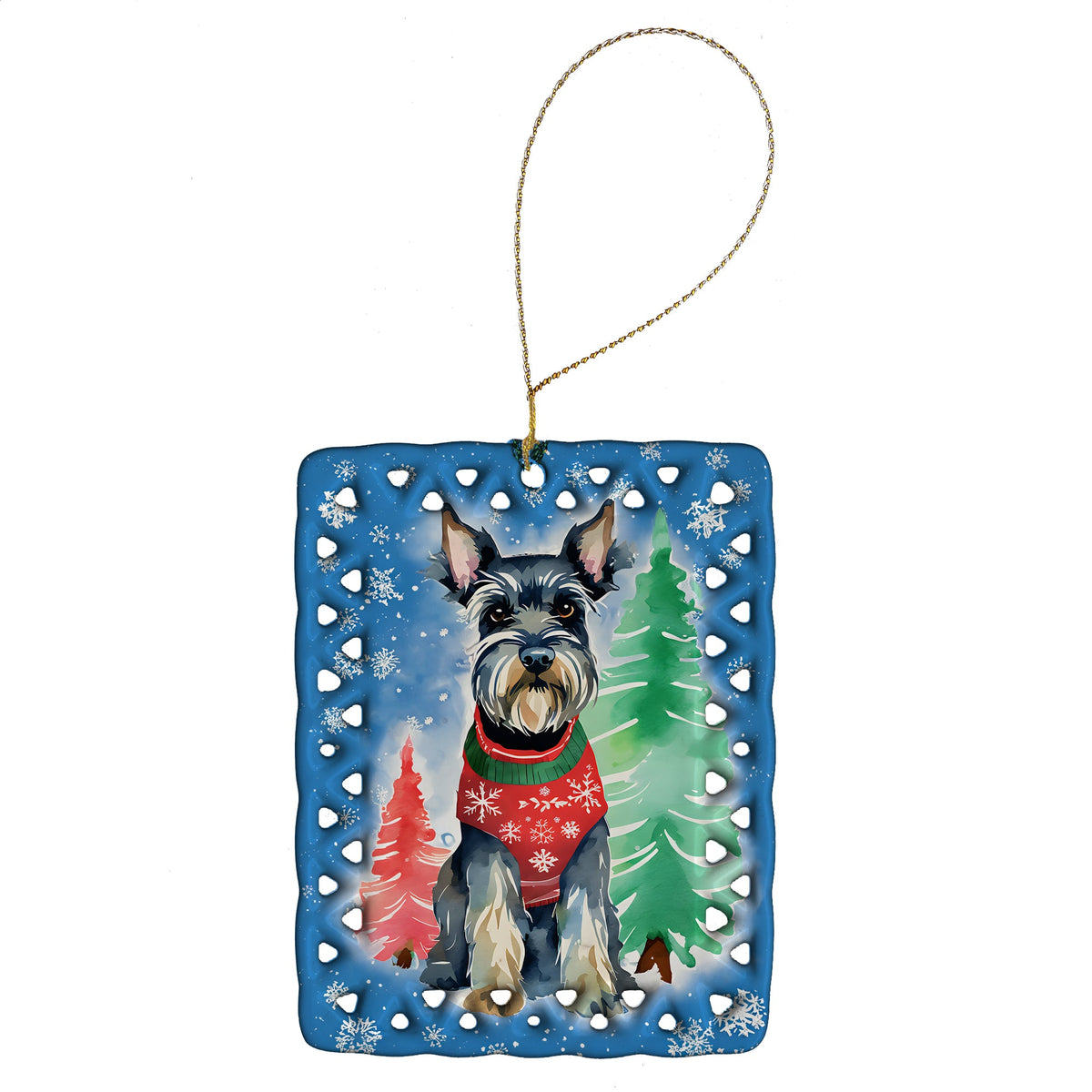 Schnauzer Christmas Porcelain Ornament