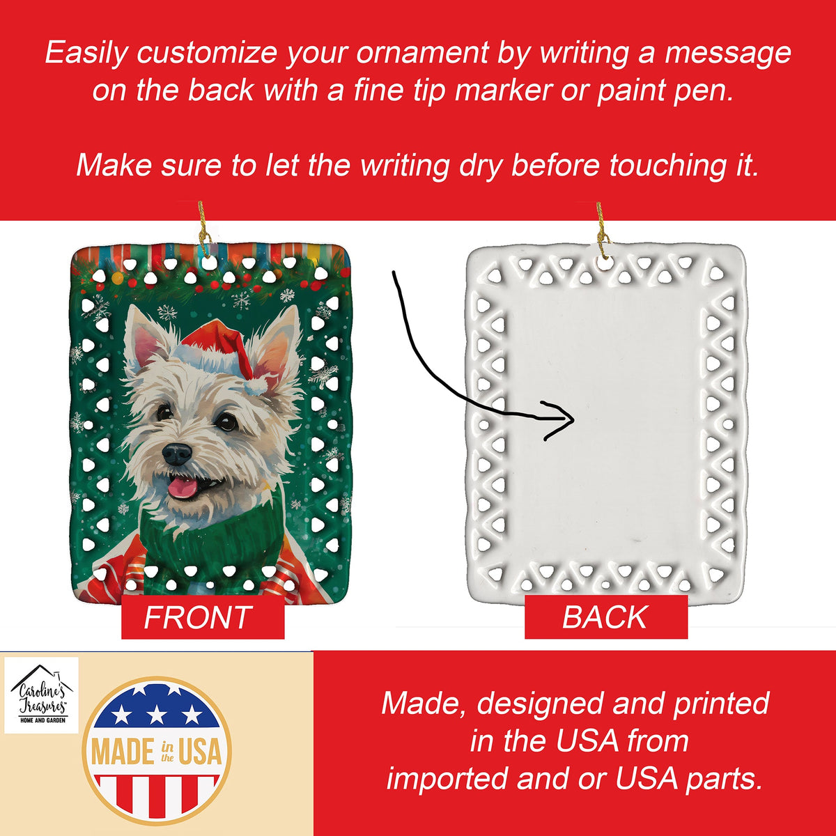 Westie Christmas Porcelain Ornament