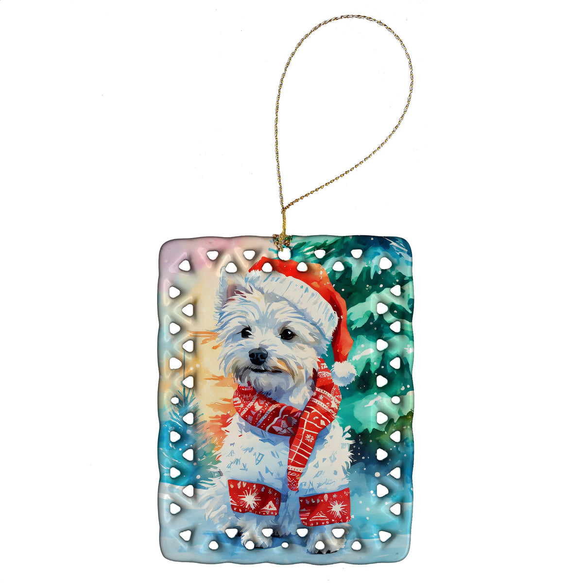 Westie Christmas Porcelain Ornament