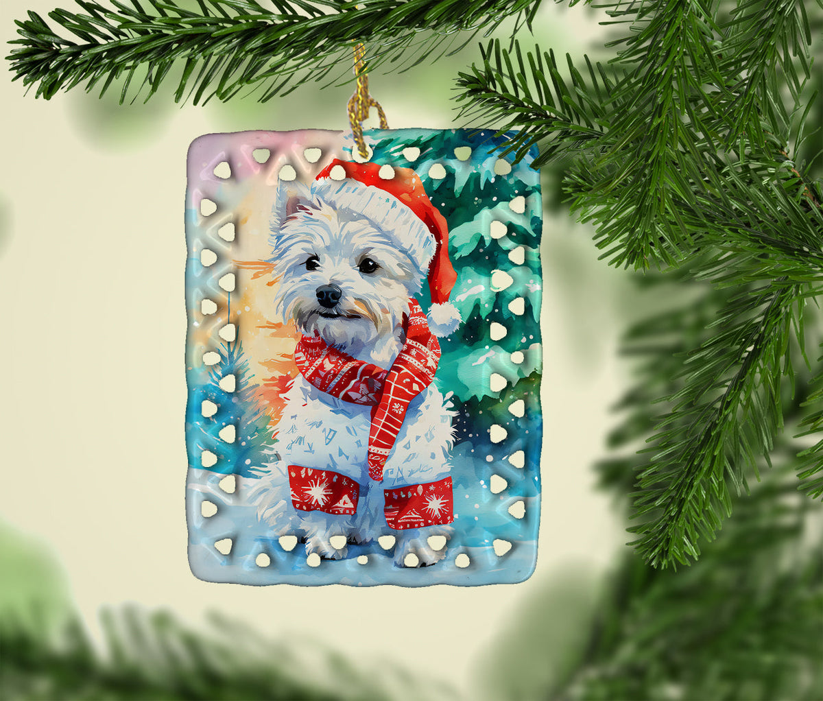 Westie Christmas Porcelain Ornament
