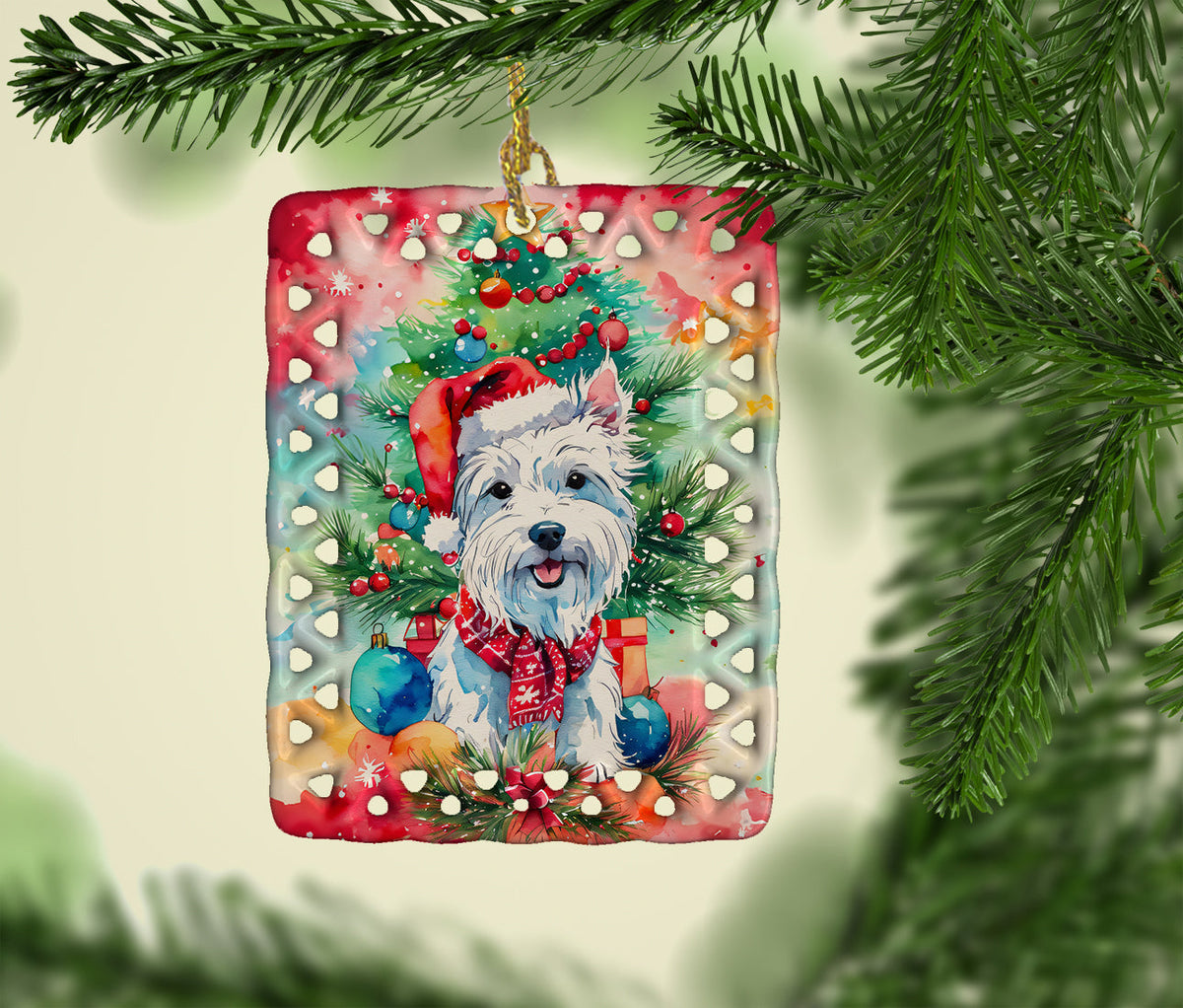 Westie Christmas Porcelain Ornament