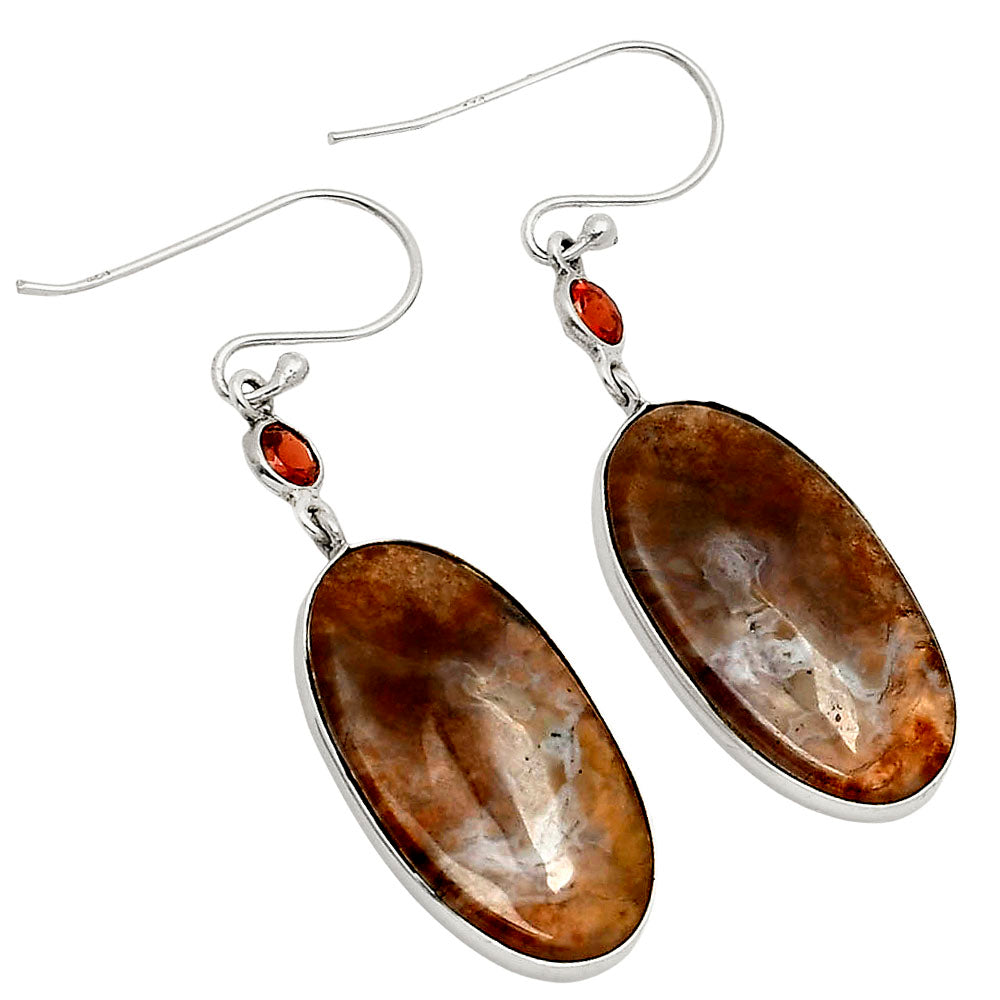 Natural Texas Moss Agate & Garnet Earrings E-1002 SDE90194