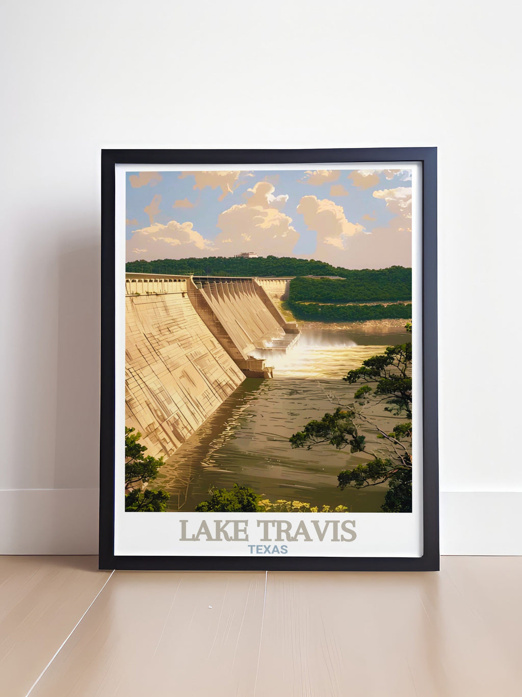 Lake Travis Art Print - Mansfield Dam Travel Print - Texas Canvas Art - Texas Travel Poster