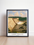 Lake Travis Art Print - Mansfield Dam Travel Print - Texas Canvas Art - Texas Travel Poster