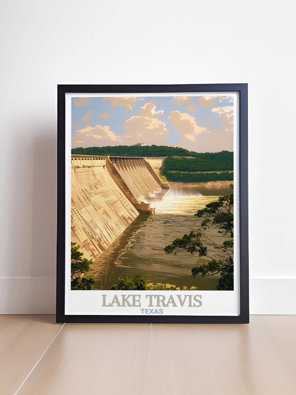 Lake Travis Art Print - Mansfield Dam Travel Print - Texas Canvas Art - Texas Travel Poster