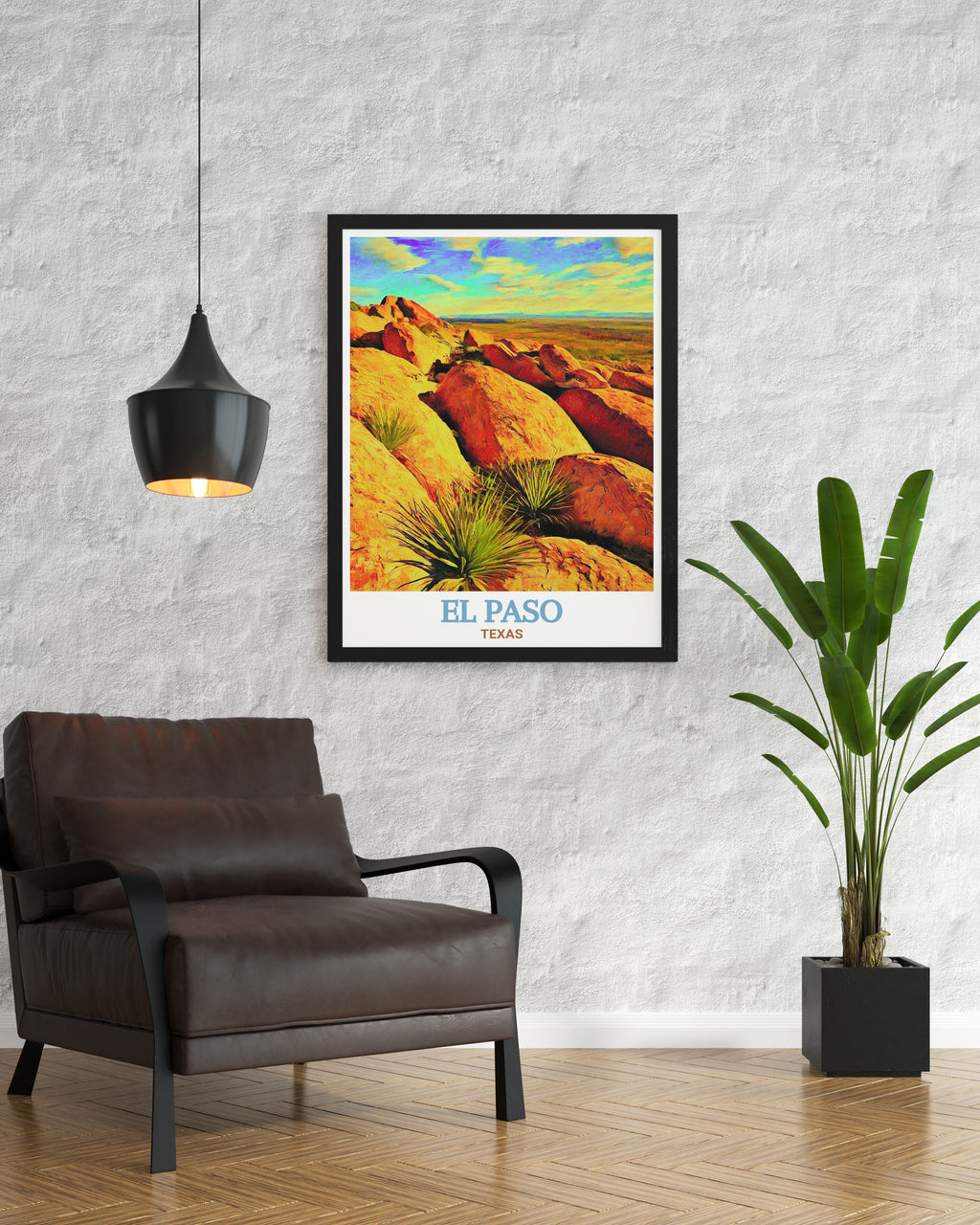 El Paso Print - Hueco Tanks Wall Art - Texas Framed Art - Texas Vintage Poster