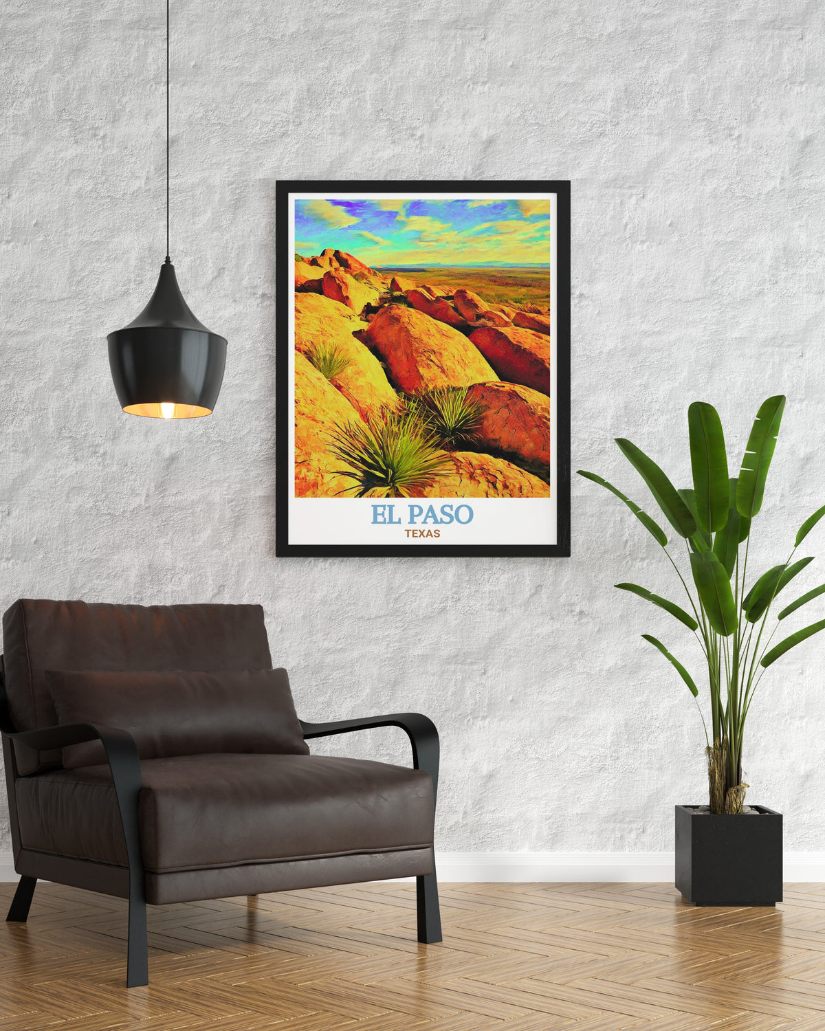 El Paso Print - Hueco Tanks Wall Art - Texas Framed Art - Texas Vintage Poster
