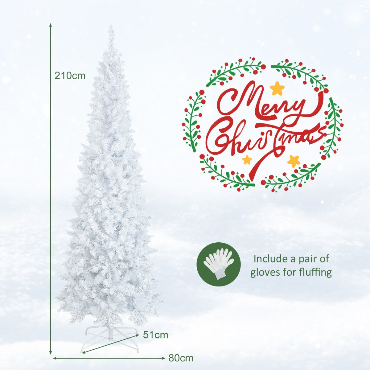 NNECW 2.1M Pre-Lit White Christmas Tree with 8 Lighting Modes