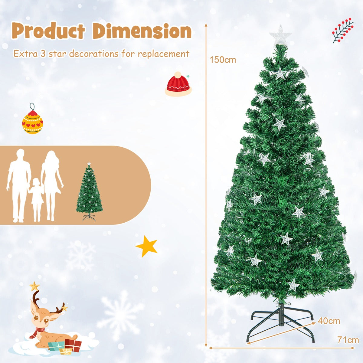 NNECW 150CM/180CM Pre-Lit Christmas Tree with 8 Lighting Modes-1.5M