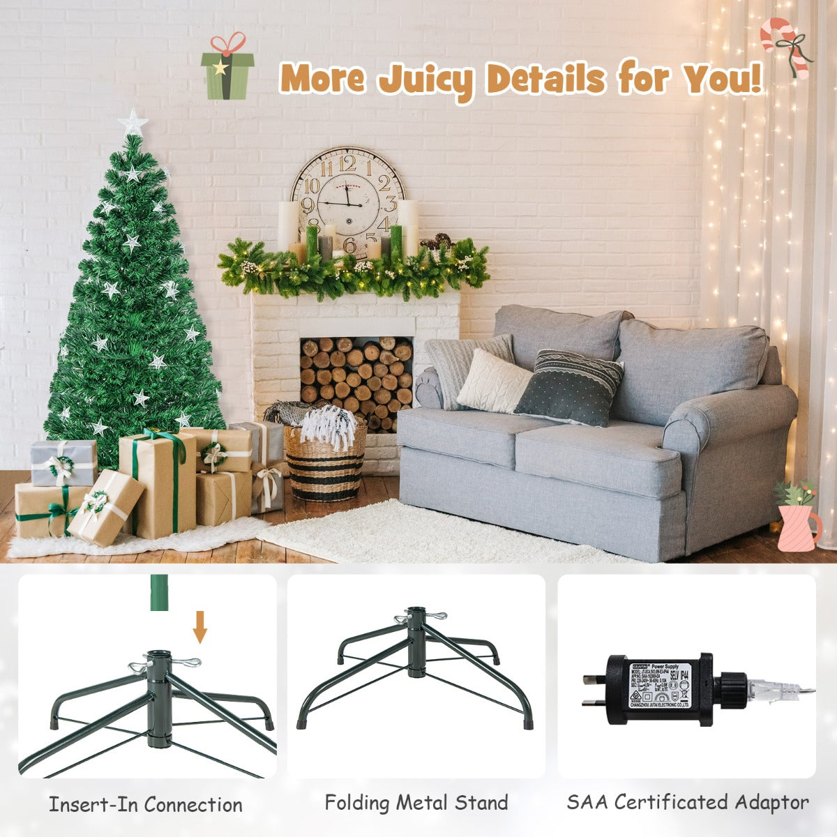 NNECW 150CM/180CM Pre-Lit Christmas Tree with 8 Lighting Modes-1.5M