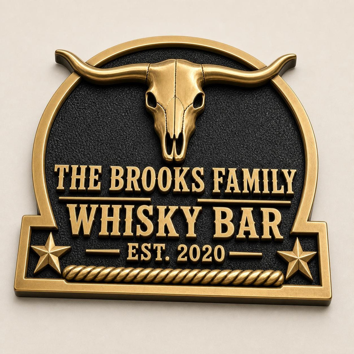 Personalized Home Bar Sign – Antique Brass Longhorn