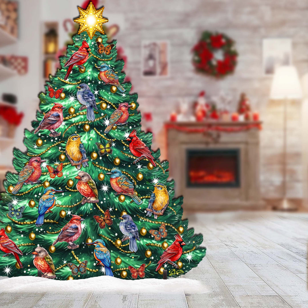 Christmas Birds-Themed Christmas Tree Outdoor Indoor Decor Wooden Christmas Decoration by G. Debrekht Christmas Decor - 8191511F