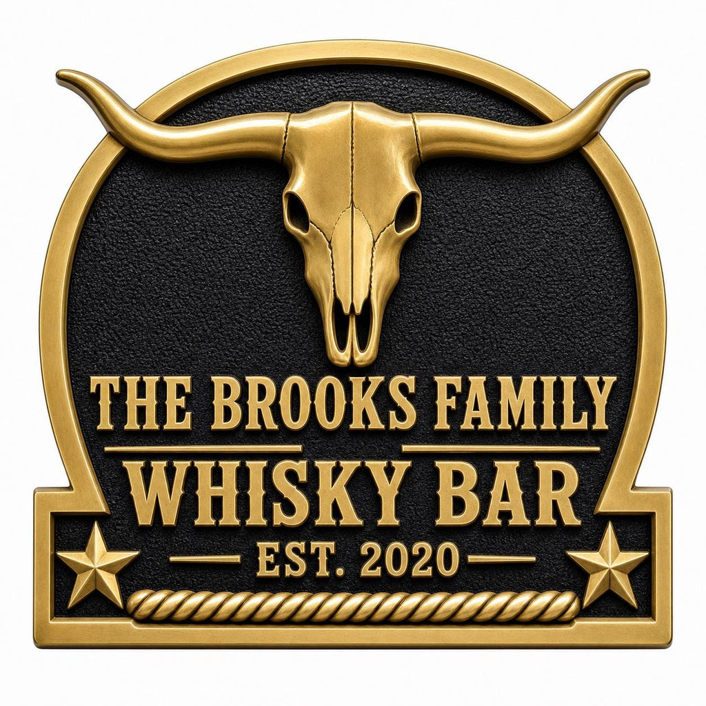 Personalized Home Bar Sign – Antique Brass Longhorn