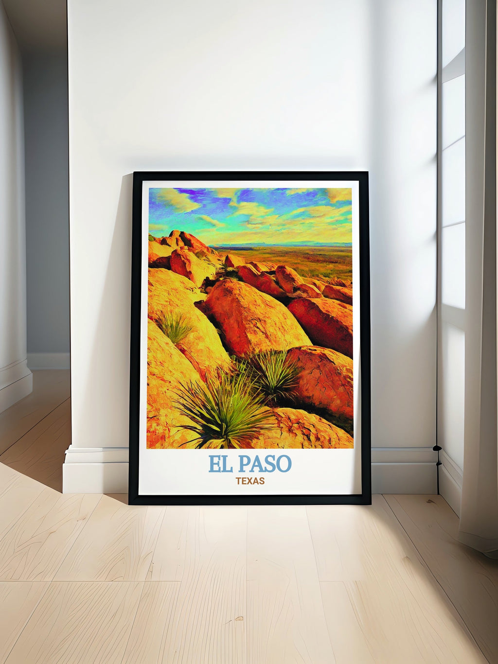 El Paso Print - Hueco Tanks Wall Art - Texas Framed Art - Texas Vintage Poster