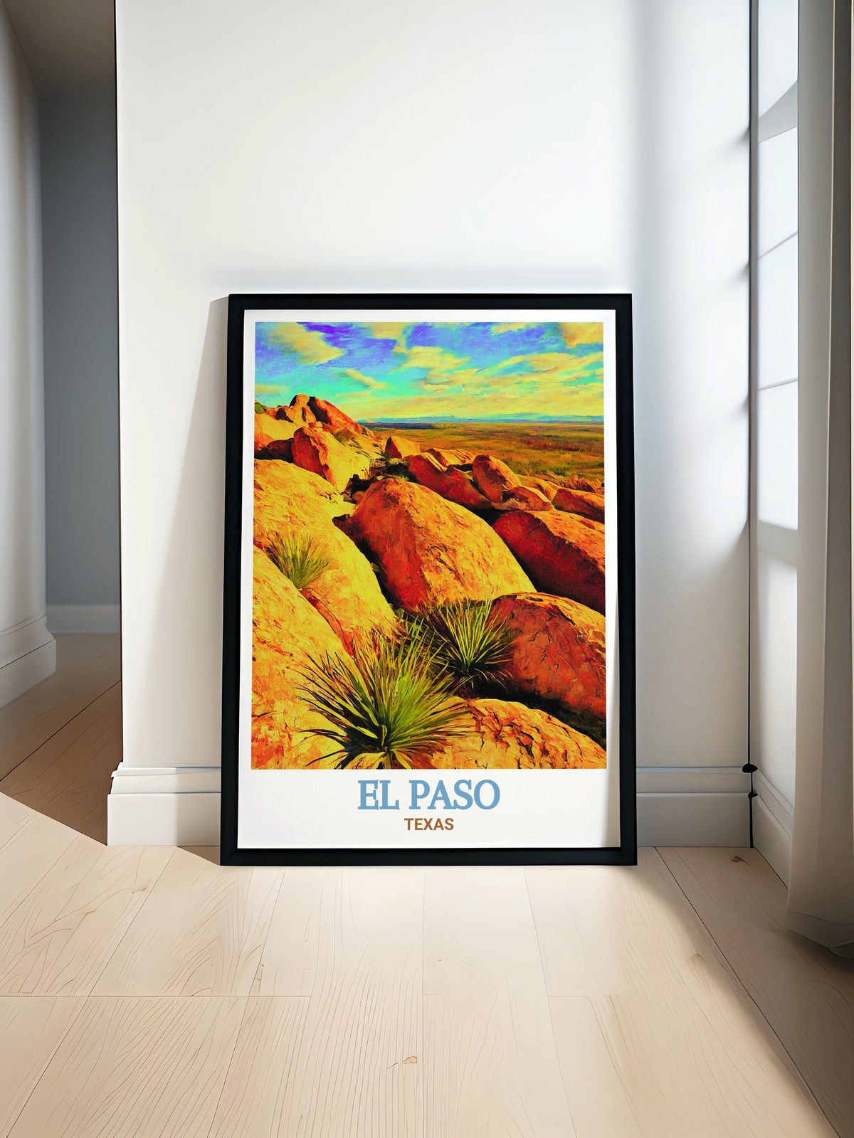 El Paso Print - Hueco Tanks Wall Art - Texas Framed Art - Texas Vintage Poster