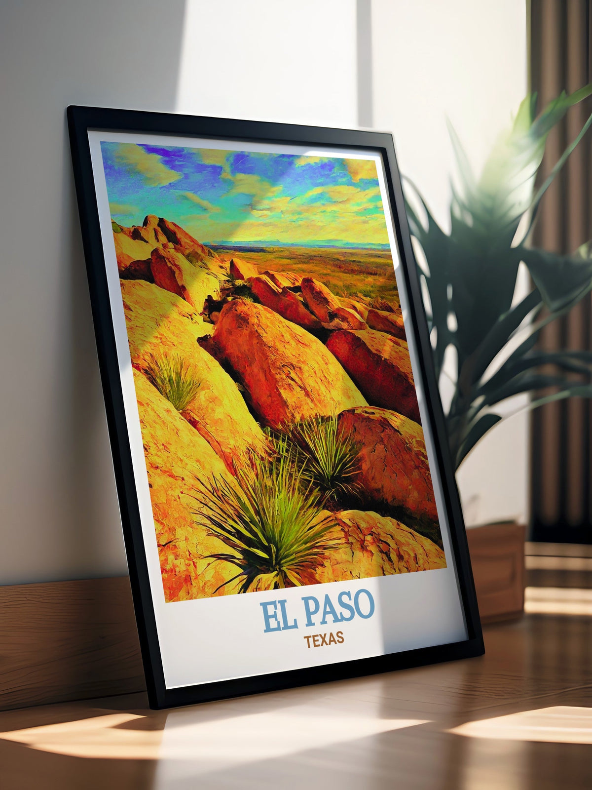 El Paso Print - Hueco Tanks Wall Art - Texas Framed Art - Texas Vintage Poster