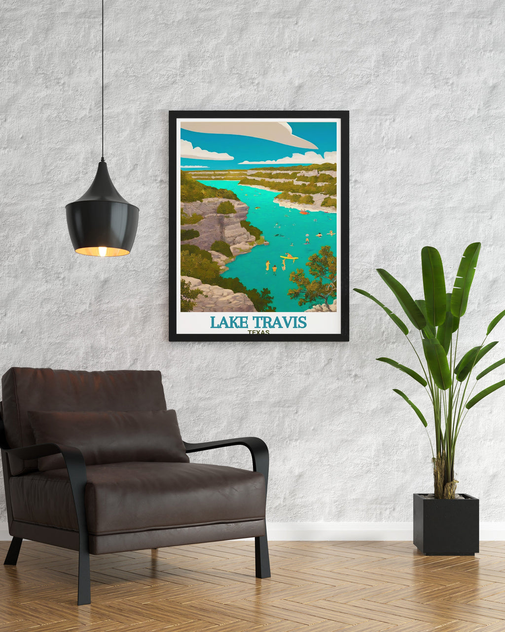Lake Travis Print - Pace Bend Park Wall Art - Texas Framed Art - Texas Vintage Poster
