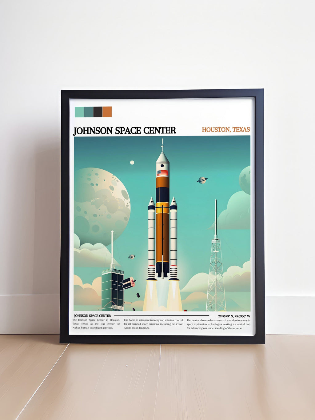 Johnson Space Center  Travel Posters - Houston Artwork - Texas  Living Room Decor