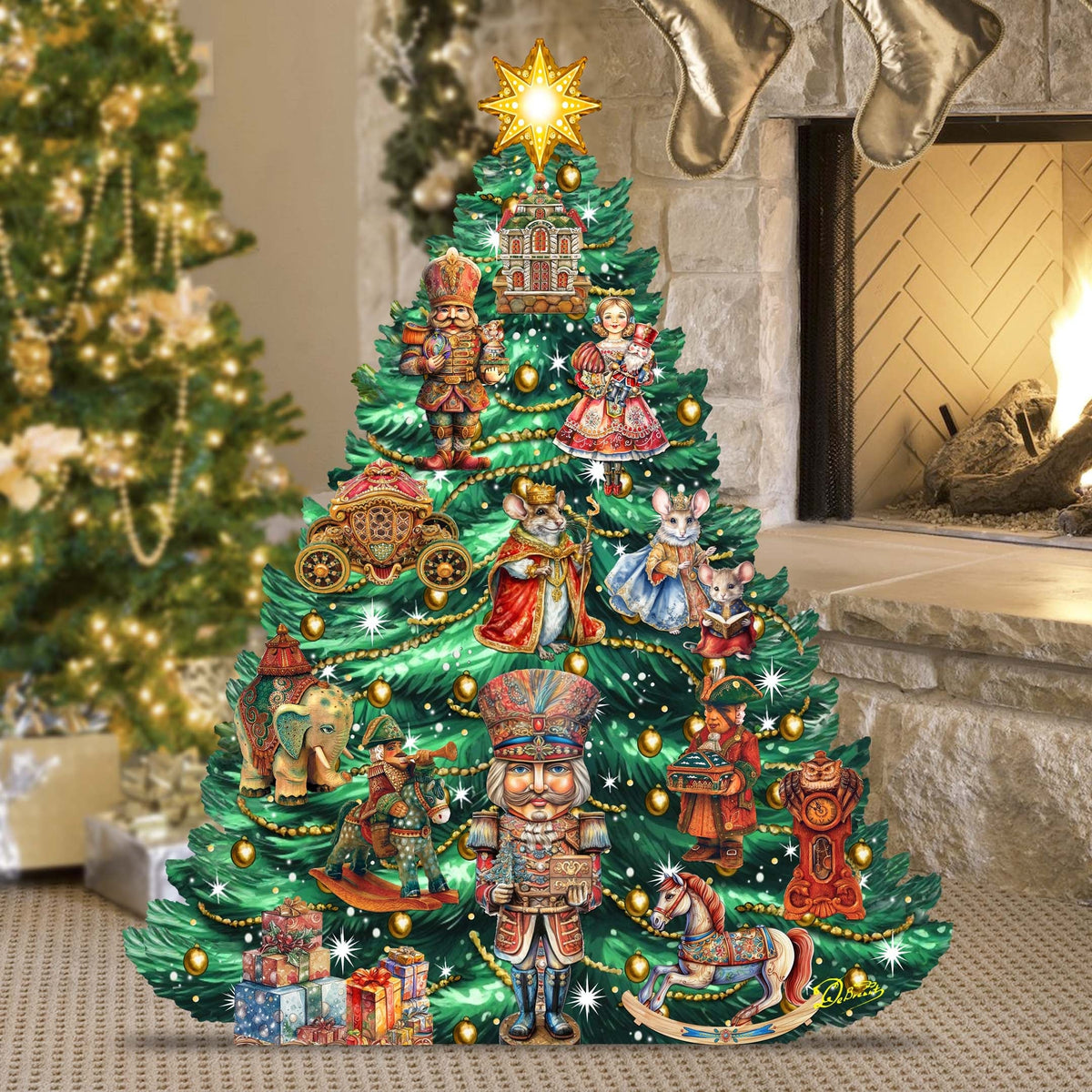 Nutcracker-Themed Christmas Tree Outdoor Indoor Decor Wooden Christmas Decoration by G. Debrekht Christmas Decor - 8191501F