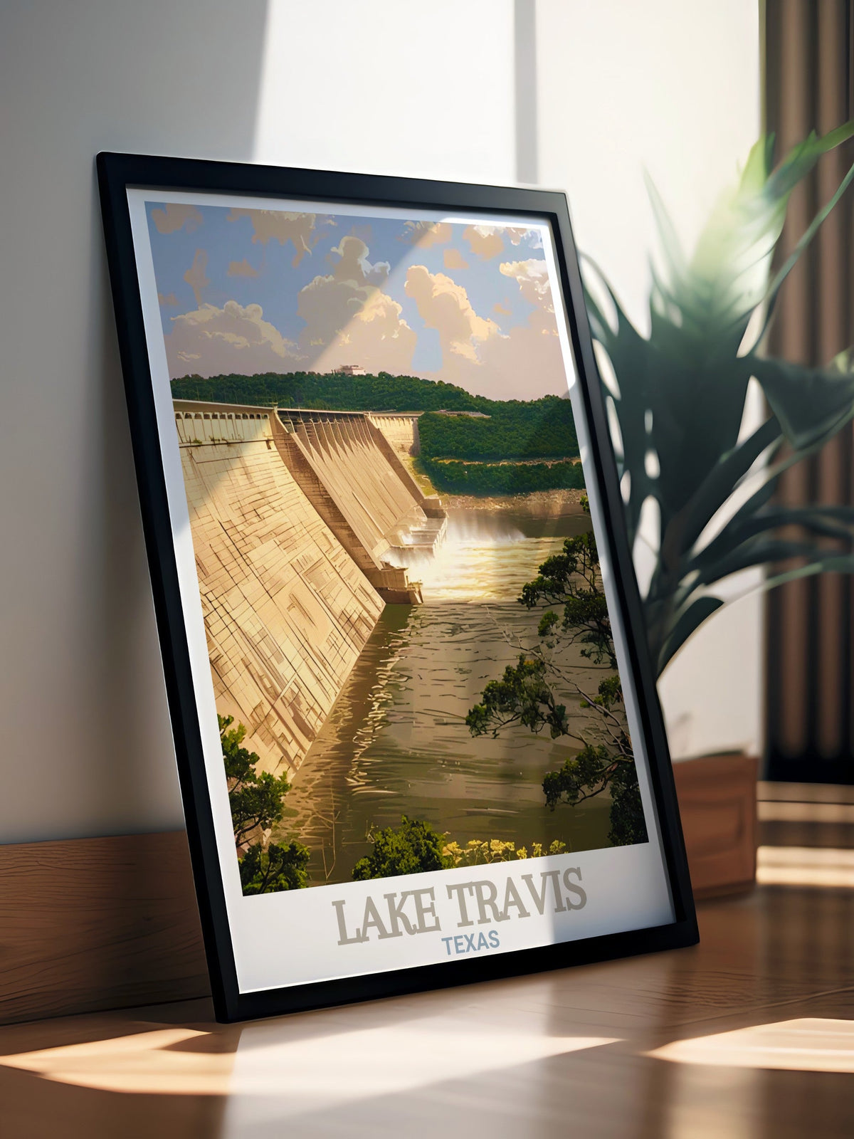 Lake Travis Art Print - Mansfield Dam Travel Print - Texas Canvas Art - Texas Travel Poster